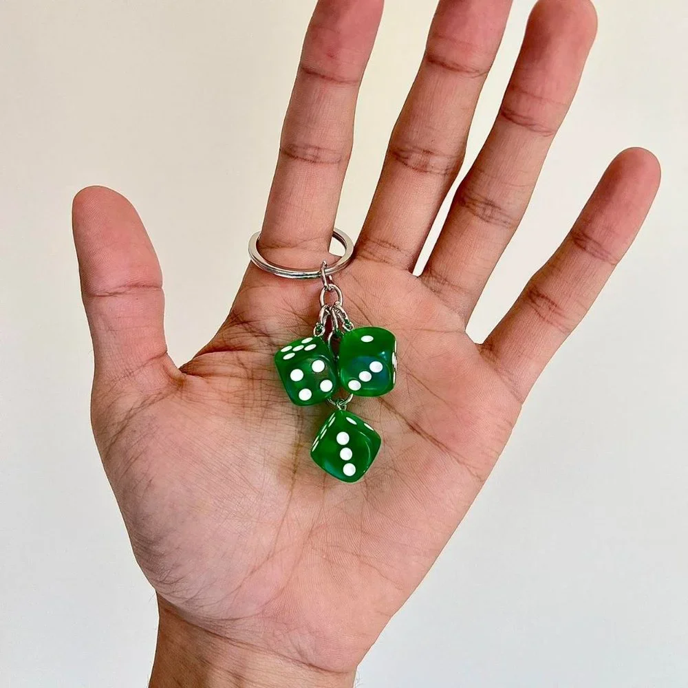 y2k 2000s green dice keyring for keychain